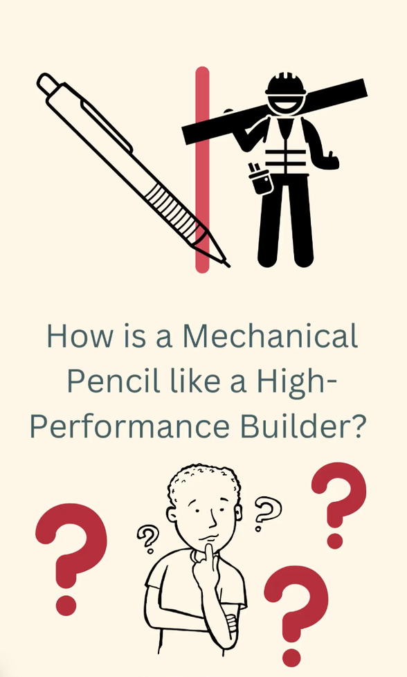 🤔 Mechanical pencils 📝 and high-performance builders 👷‍♀️👷‍♂️ 

Betcha didn't know! 🤔 Mechanical pencils 📝 and high-performance builders 👷‍♀️👷‍♂️ are quite alike. Intrigued? 🧐 Stay tuned as we draw the lines of this unexpected analogy! 